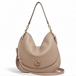 Coach Dark Beige Leather Turnlock Shoulder Hobo Bag EUC No. CA079